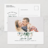 Succulent groen wit roos de datum opslaan foto aankondigingskaart (Voorkant / Achterkant)