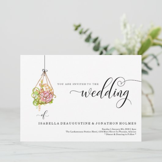 Succulent Hanging Terrarium Wedding Uitnodiging (Staand voorkant)