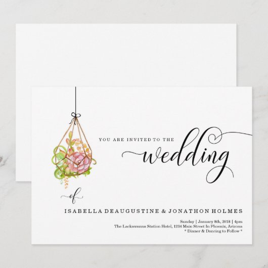 Succulent Hanging Terrarium Wedding Uitnodiging (Voorkant / Achterkant)