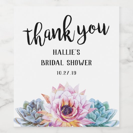 Succulent Hartelijk dank Wijn Etiket (Enkel label)