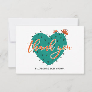 Succulent Heart BabyShower Flat Dank u Bedankkaart