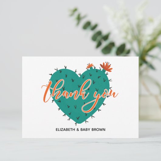 Succulent Heart BabyShower Flat Dank u Bedankkaart (Staand voorkant)