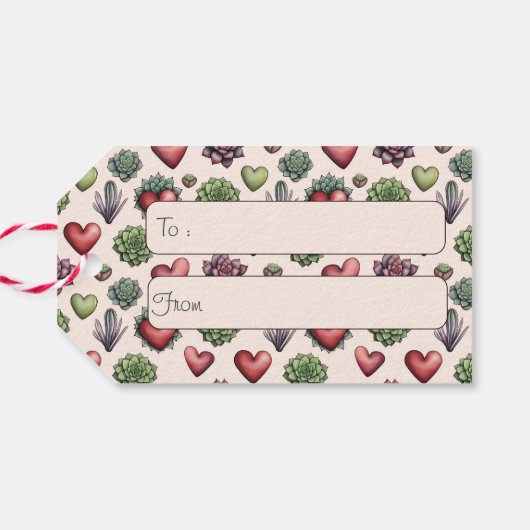 Succulent Heart Waterverf Valentijnsdag Pattern Cadeaulabel (Achterkant Horizontaal)