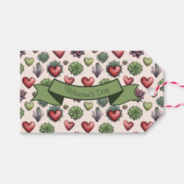 Succulent Heart Waterverf Valentijnsdag Pattern Cadeaulabel