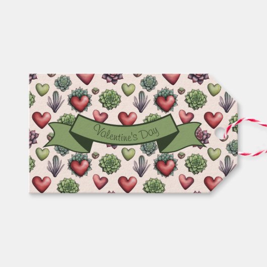 Succulent Heart Waterverf Valentijnsdag Pattern Cadeaulabel (Voorkant (Horizontaal))