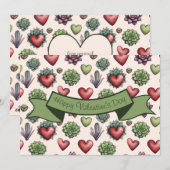 Succulent Heart Waterverf Valentijnsdag Pattern Feestdagenkaart (Voorkant / Achterkant)