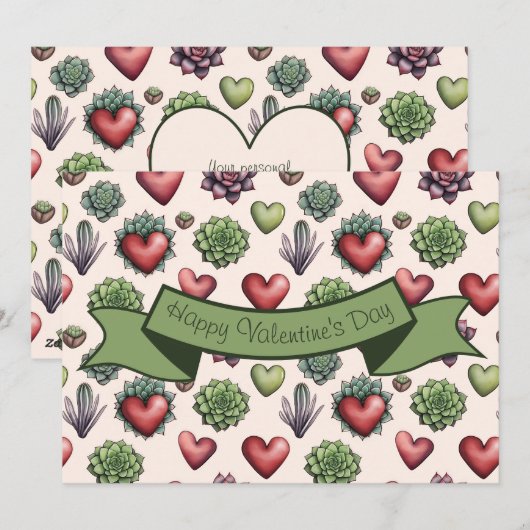 Succulent Heart Waterverf Valentijnsdag Pattern Feestdagenkaart (Voorkant / Achterkant)