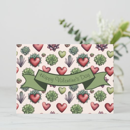 Succulent Heart Waterverf Valentijnsdag Pattern Feestdagenkaart (Staand voorkant)