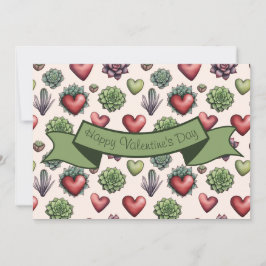 Succulent Heart Waterverf Valentijnsdag Pattern Feestdagenkaart