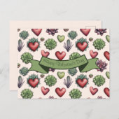 Succulent Heart Waterverf Valentijnsdag Pattern Feestdagenkaart (Voorkant / Achterkant)