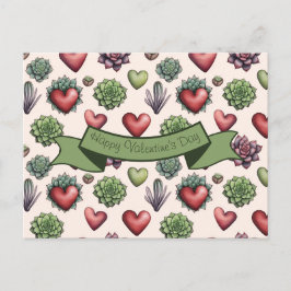 Succulent Heart Waterverf Valentijnsdag Pattern Feestdagenkaart