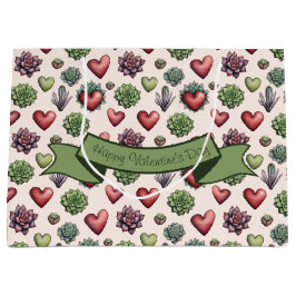 Succulent Heart Waterverf Valentijnsdag Pattern Groot Cadeauzakje