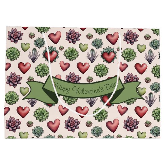 Succulent Heart Waterverf Valentijnsdag Pattern Groot Cadeauzakje (Achterkant)