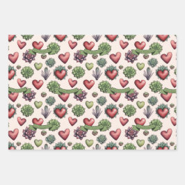 Succulent Heart Waterverf Valentijnsdag Pattern Inpakpapier Vel