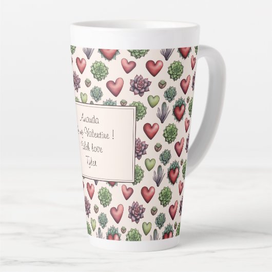 Succulent Heart Waterverf Valentijnsdag Pattern Latte Mok (Rechterhoek)