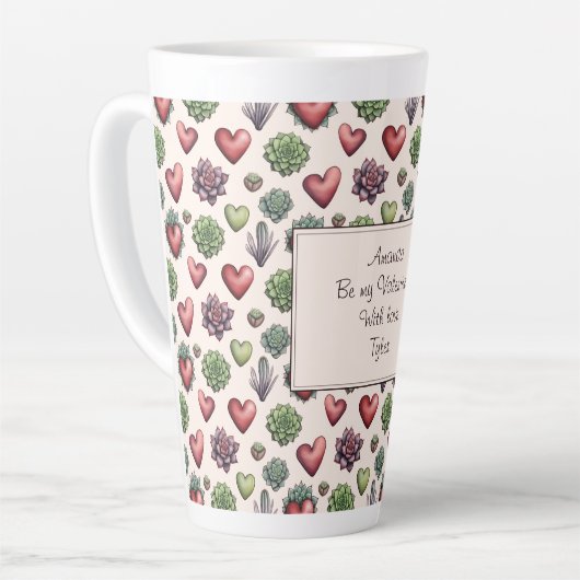 Succulent Heart Waterverf Valentijnsdag Pattern Latte Mok (Linkerhoek)