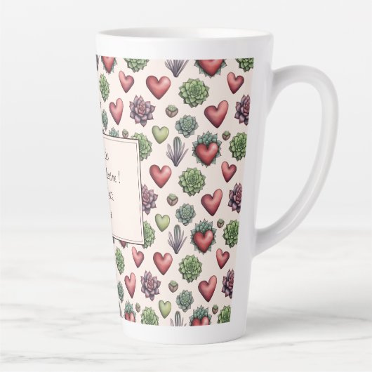 Succulent Heart Waterverf Valentijnsdag Pattern Latte Mok (Rechts)