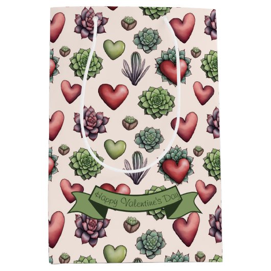 Succulent Heart Waterverf Valentijnsdag Pattern Medium Cadeauzakje (Voorkant)