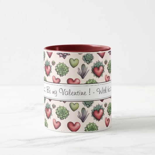 Succulent Heart Waterverf Valentijnsdag Pattern Mok (Midden)