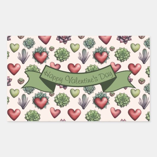 Succulent Heart Waterverf Valentijnsdag Pattern Rechthoekige Sticker (Voorkant)