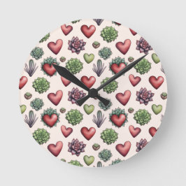 Succulent Heart Waterverf Valentijnsdag Pattern Ronde Klok