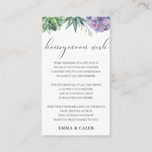 Succulent Honeymoon Wish Fund Enclosure Card Informatiekaartje