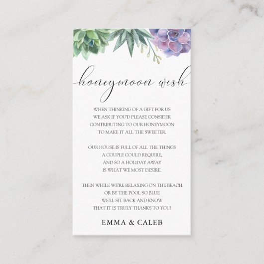 Succulent Honeymoon Wish Fund Enclosure Card Informatiekaartje (Voorkant)