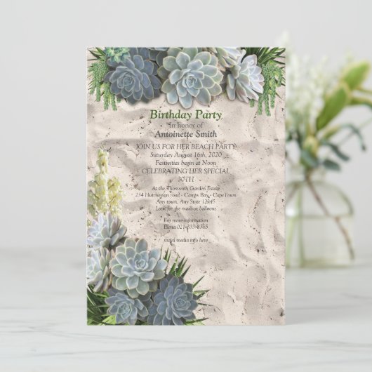 Succulent Hues of Bleek Blues Birthday Kaart (Staand voorkant)