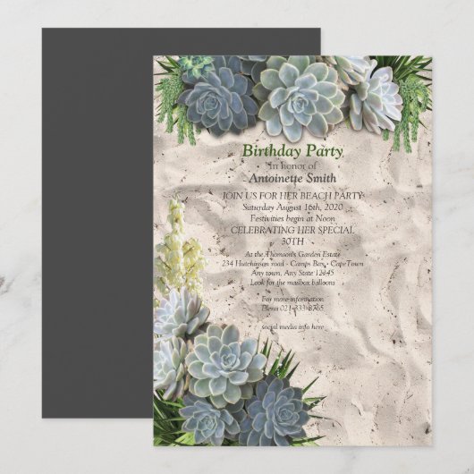 Succulent Hues of Bleek Blues Birthday Kaart (Voorkant / Achterkant)