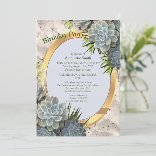 Succulent Hues of Bleek Blues Birthday Kaart (Staand voorkant)