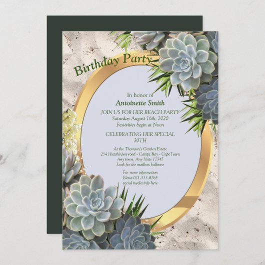 Succulent Hues of Bleek Blues Birthday Kaart (Voorkant / Achterkant)