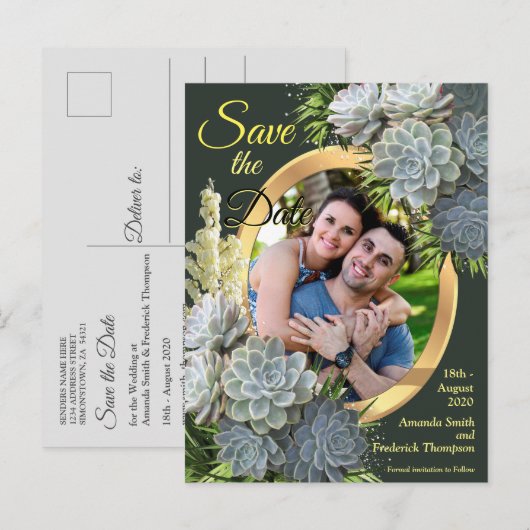 Succulent Hues of Bleek Blues Save the Date Aankondigingskaart (Voorkant / Achterkant)