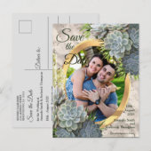 Succulent Hues of Bleek Blues Save the Date Aankondigingskaart (Voorkant / Achterkant)