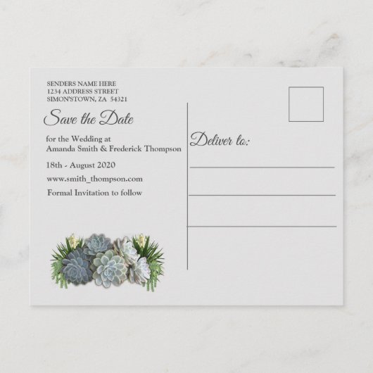 Succulent Hues of Bleek Blues Save the Date Aankondigingskaart (Achterkant)