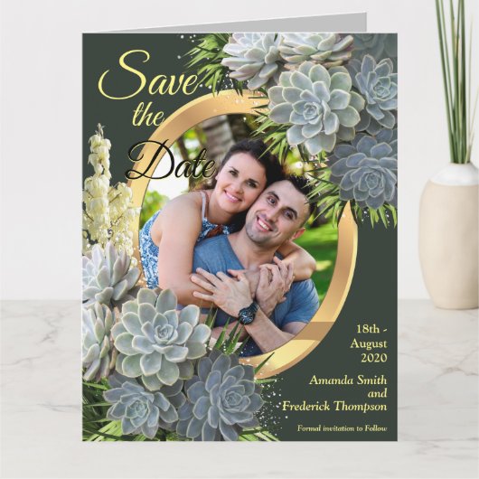 Succulent Hues of Bleek Blues Save the Dates Kaart (Voorkant)