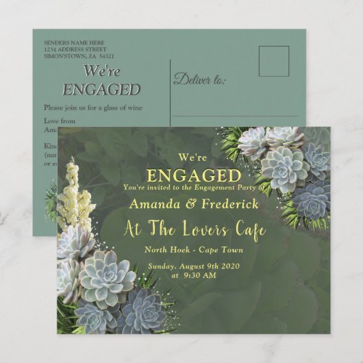 Succulent Hues of Bleek Blues Verloving Uitnodiging Briefkaart (Voorkant / Achterkant)