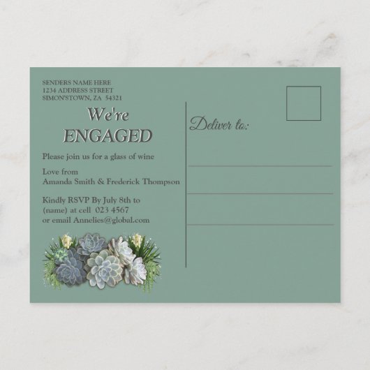 Succulent Hues of Bleek Blues Verloving Uitnodiging Briefkaart (Achterkant)