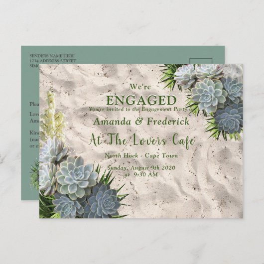 Succulent Hues of Bleek Blues Verloving Uitnodiging Briefkaart (Voorkant / Achterkant)
