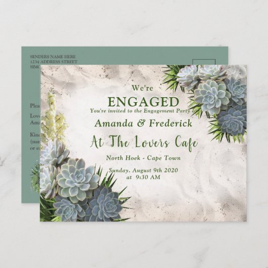 Succulent Hues of Bleek Blues Verloving Uitnodiging Briefkaart (Voorkant / Achterkant)