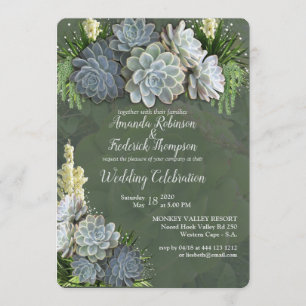 Succulent Hues of Bleek Blues & Wedding Invitation Kaart