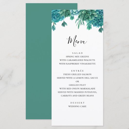 Succulent huwelijksmenu. Zomer diner menu. Cactus Menu (Voorkant / Achterkant)