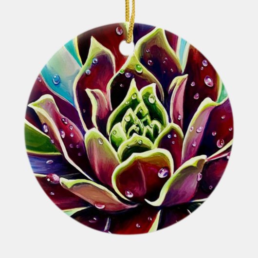 Succulent kerstkeramische cirkelvormgeving keramisch ornament (Voorkant)
