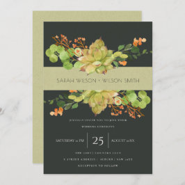 SUCCULENT KRAFT ORANJE FLORALE WATERVERF WEDING KAART