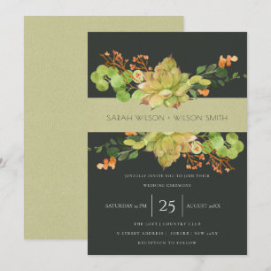 SUCCULENT KRAFT ORANJE FLORALE WATERVERF WEDING KAART