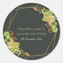SUCCULENT KRAFT ORANJE FLORALE WATERVERF WEDING RONDE STICKER