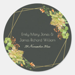 SUCCULENT KRAFT ORANJE FLORALE WATERVERF WEDING RONDE STICKER