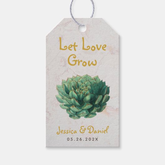Succulent Laat liefde groeien Botanische bruiloft  Cadeaulabel (Voorkant)