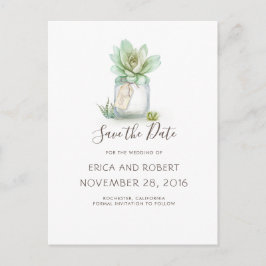 Succulent Mason Jar Rustic Save the Date Aankondigingskaart