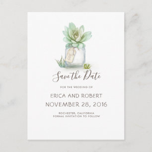 Succulent Mason Jar Rustic Save the Date Aankondigingskaart