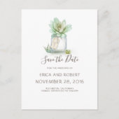 Succulent Mason Jar Rustic Save the Date Aankondigingskaart (Voorkant)